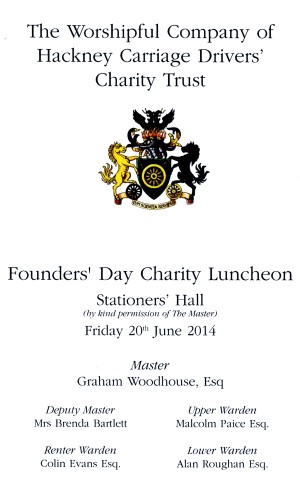The Worshipful Company of Hackney Carriage Drivers - Founders' Day Charity Luncheon, June 2014