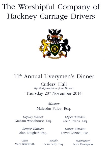 Hackney Carriage Drivers Company - Liverymens Dinner 2014