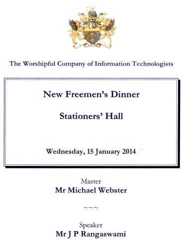 The Worshipful Company of Information Technolgists - New Freemen's Dinner, Jan 2014
