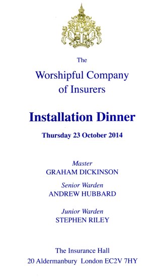 The Worshipful Company of Insurers - Installation Dinner, Oct 2014