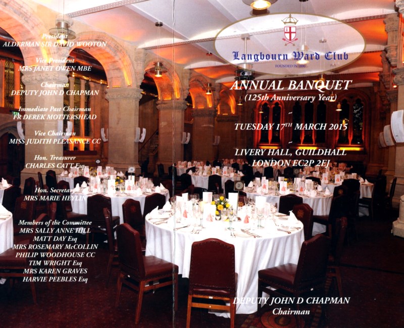 Langbourn Ward Club Annual Banquet at Guildhall, March 2015