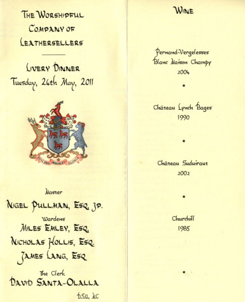 Leathersellers Company Livery Dinner, May 2011