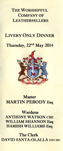 Leathersellers Company - Livery Dinner, May 2014