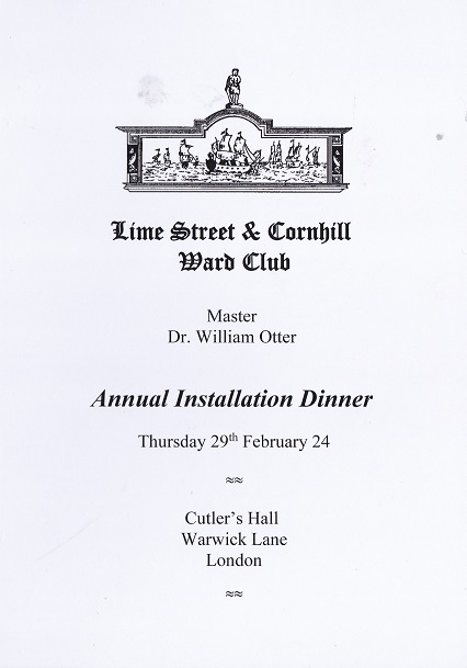 Lime Street Ward Club - Annual Dinner, Cutlers Hall - Feb 2024