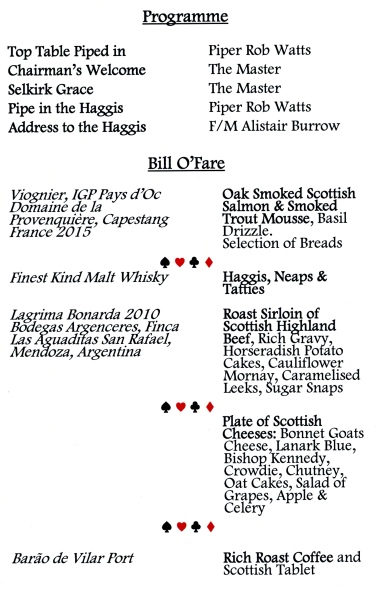 Burns Night Supper at Cutlers Hall - Jan 2017