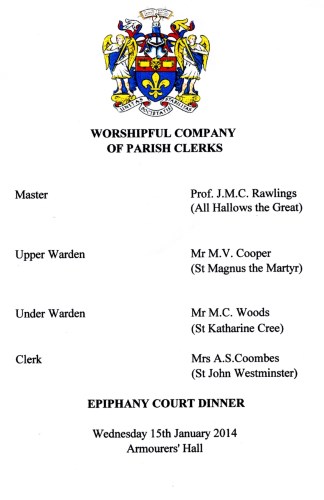 Parish Clerks Company - Epiphany Court Dinner, Jan 2014