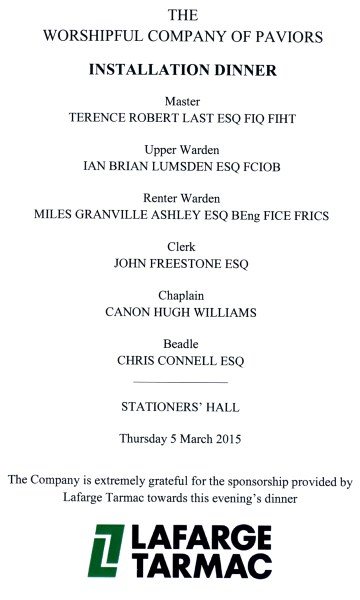 The Worshipful Company of Paviors - Installation Dinner, March 2015