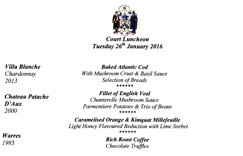 The Worshipful Company of Plumbers - Court Luncheon, Jan 2016