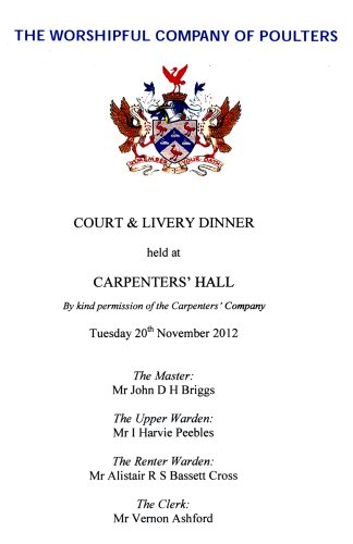 Poulters Company - Court & Livery Dinner, Nov 2012