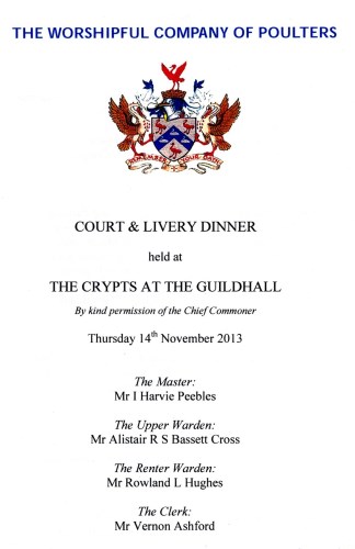 Poulters Company - Court & Livery Dinner, Nov 2013