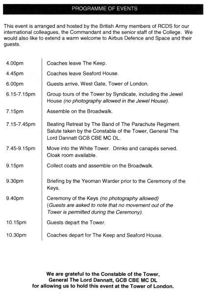 Royal College of Defence Studies - Tour of the Tower of London and reception, May 2016
