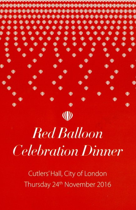 Red Balloon Celebration Dinner - Cutlers' Hall, Nov 2016