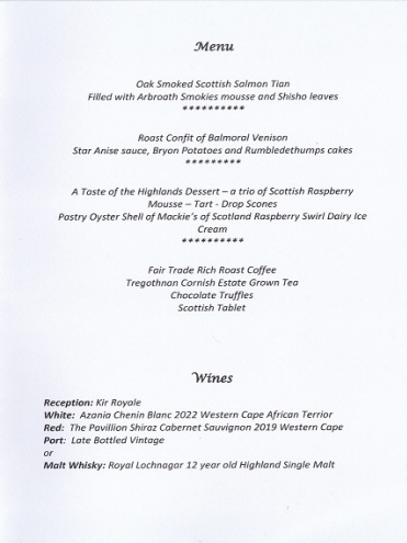 The First Eleven past masters' associatin _Reunion Dinne_menu_ Sep 2024