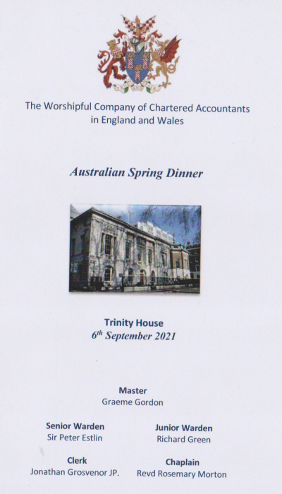 WCCAEW Dinner at Trinity House, Sep 2021