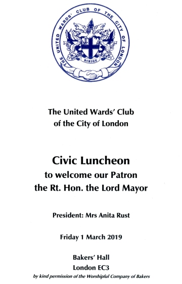 United Wards Club - Civic Luncheon at Bakers' Hall, London Feb 2019