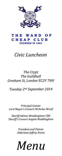 Ward of Cheap Club - Civic Luncheon, Sept 2014,  Guildhall.