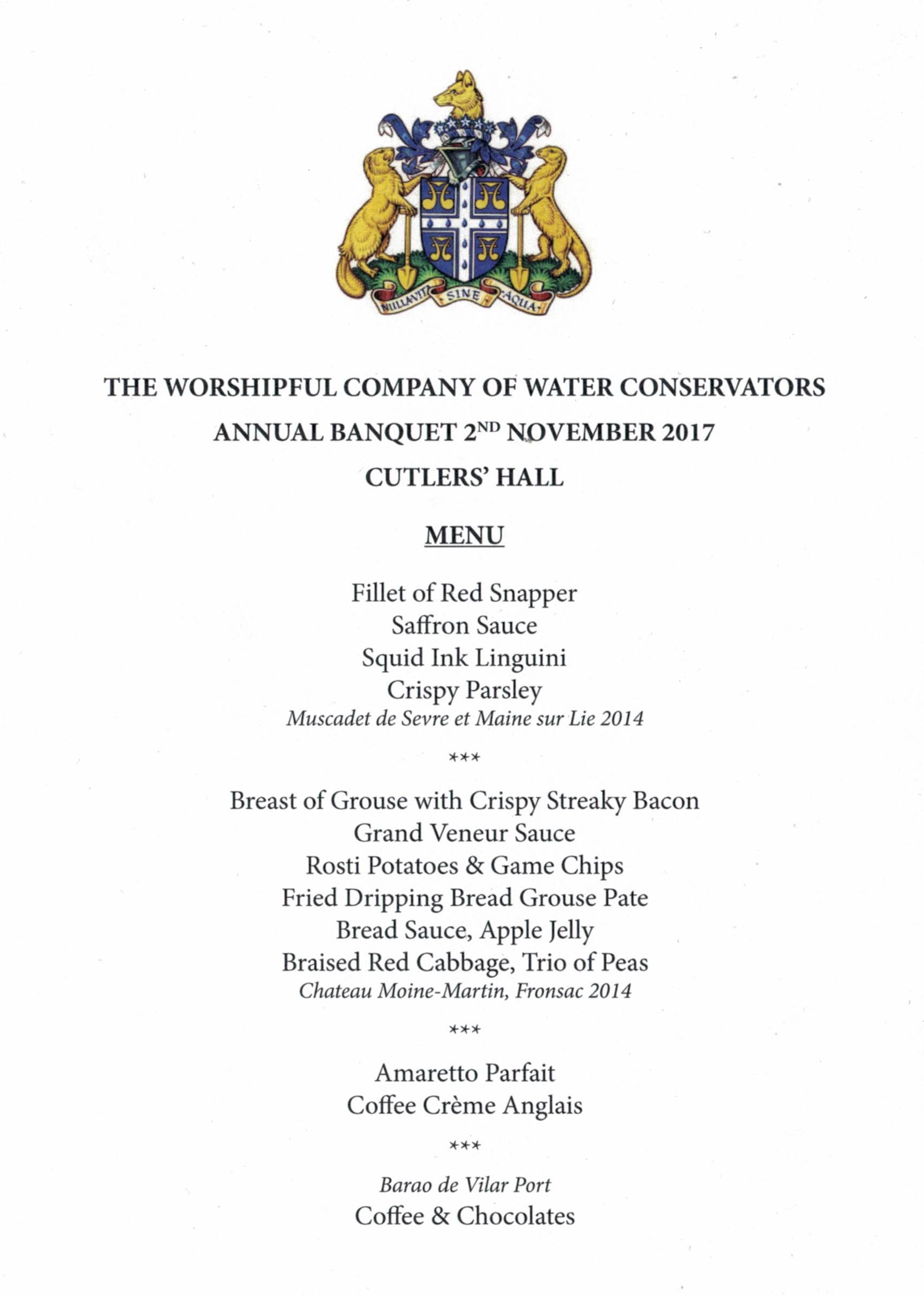 Water Conservators Annual Banquet at Cutlers Hall - November 2017