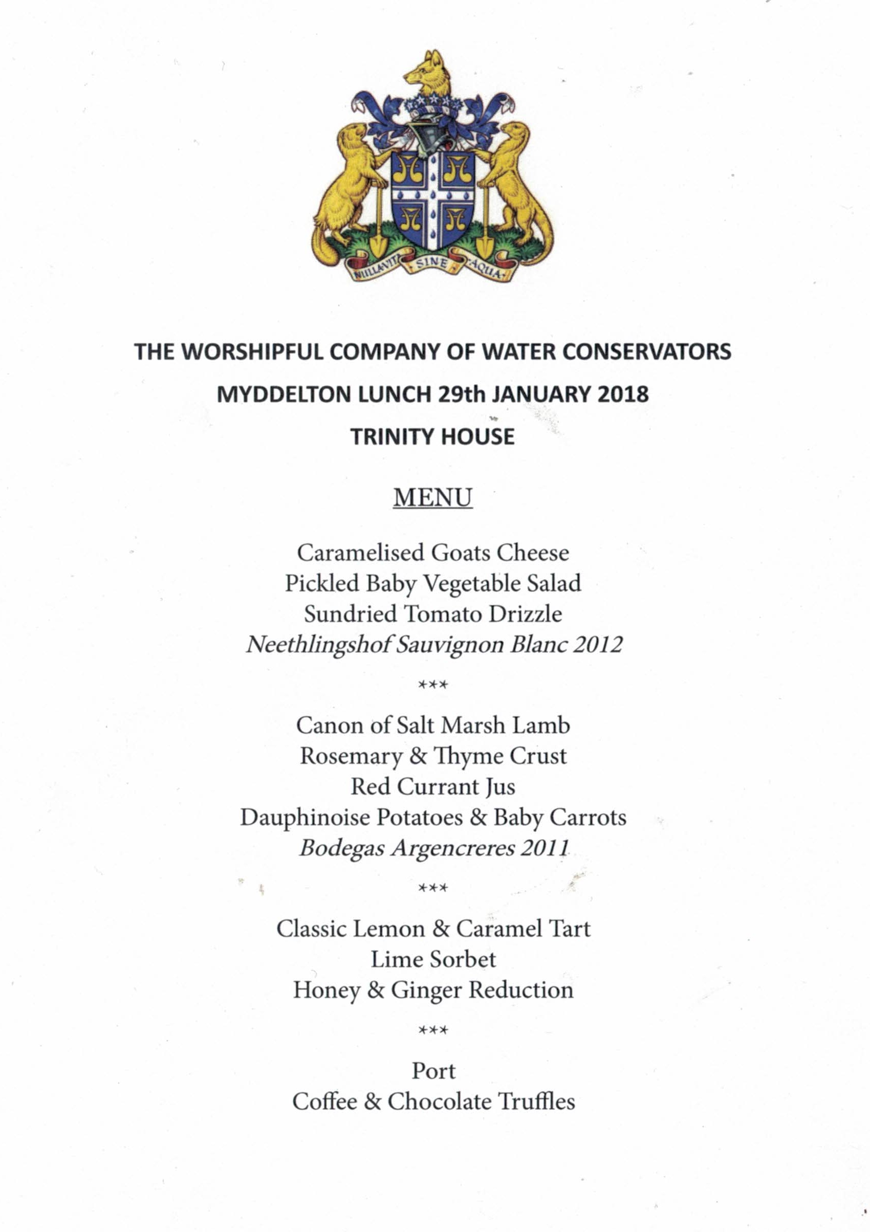 Water Conservators Luncheon at Trinity House - Jan 2018