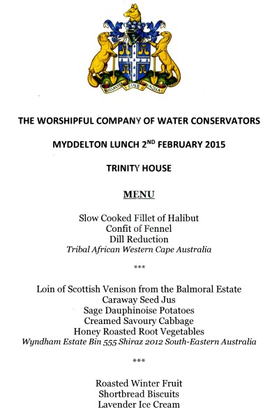 Water Conservators Company - Myddelton Lunch, Feb 2015