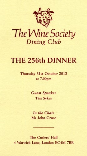 The Wine Society Dining Club - The 256th Dinner, Oct 2013