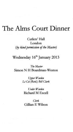 The Worshipful Company of Woolmen Alms Court Dinner January 2013