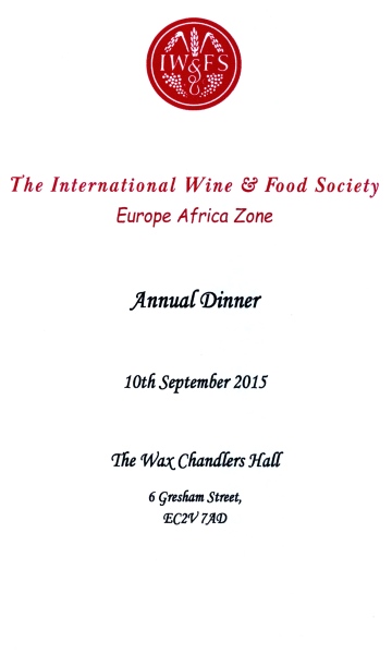IWFS Europe Africa Zone Annual Dinner, Wax Chandlers' Hall, Sept 2015
