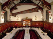 The superbly elegant Saddlers' Company Great Hall features a musicians' gallery, silver display case and portraits of Past Masters of the Company.