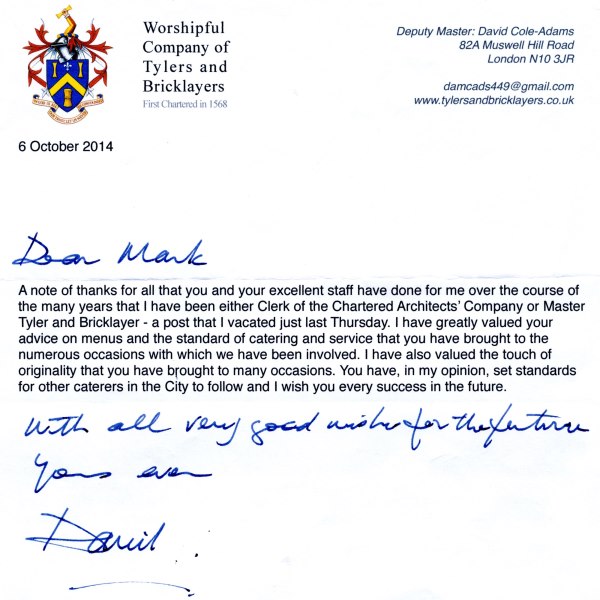 Tylers and Bricklayers Company - Reference letter, Oct 2014