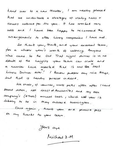 The Worshipful Company of Makers of Playing Cards - Thank you letter, Oct 2015