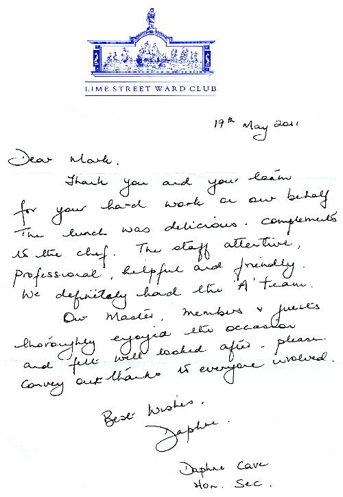 Lime St Ward Club letter, May 2011