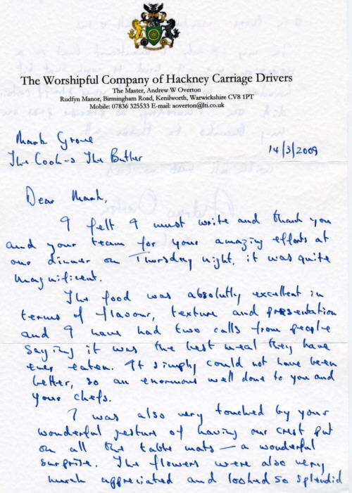 Hackney Carriage Drivers letter, May 2009